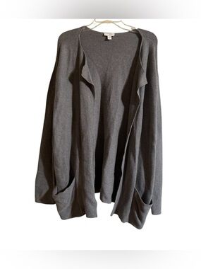 Pure Jill J Jill Gray Wool Blend Open Front Cardigan Sweater Knit Minimalist L